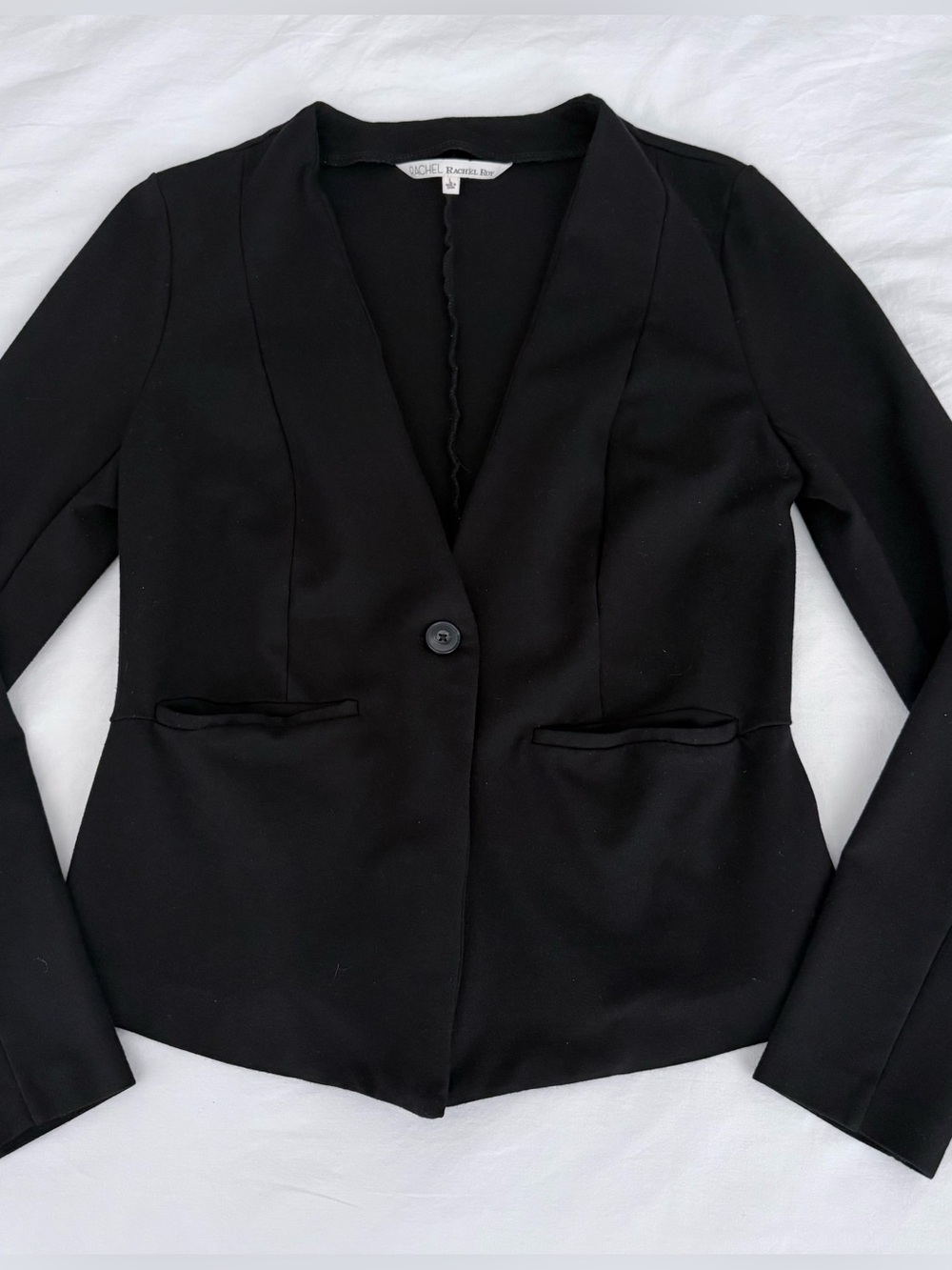 RACHEL Rachel Roy Black Stretch Fitted Single Button Blazer Tailored Size L